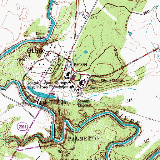 Topographic Map of Texas Elks Hospital, TX