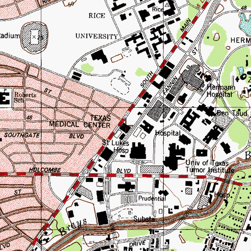 Topographic Map of Texas Medical Center, TX