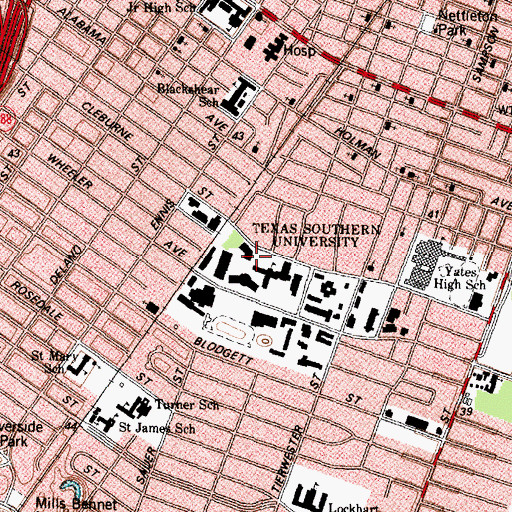 Topographic Map of Texas Southern University, TX