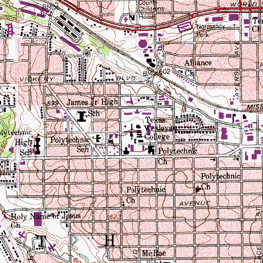 Topographic Map of Texas Wesleyan College, TX