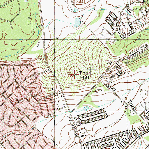 Topographic Map of Theis Hill, TX