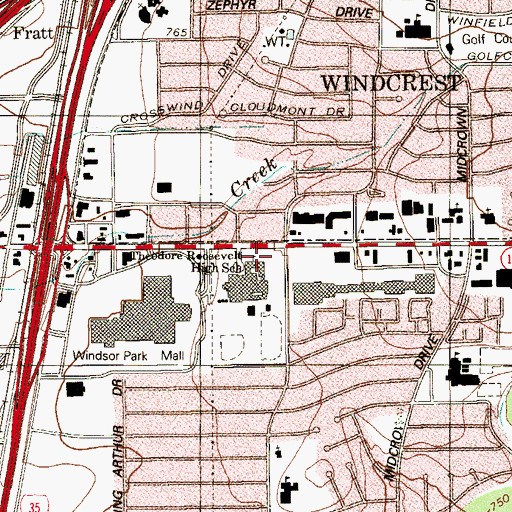 Topographic Map of Theodore Roosevelt High School, TX