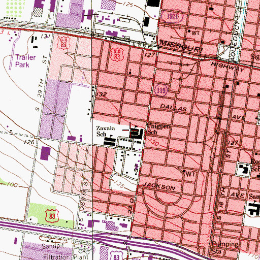 Topographic Map of Thigpen School, TX