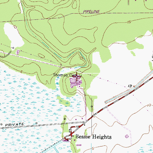 Topographic Map of Thomas Cemetery, TX