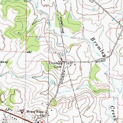 Topographic Map of Thomas - Gaston Cemetery, TX
