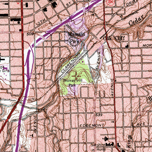 Topographic Map of Thomas Hill Park, TX