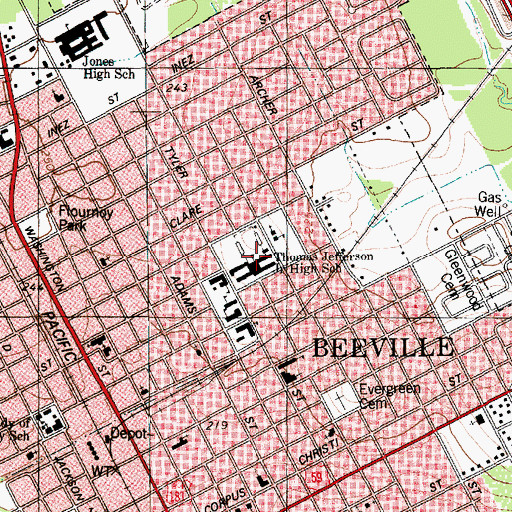 Topographic Map of Thomas Jefferson Junior High School, TX