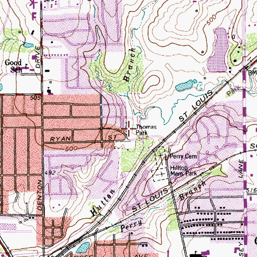 Topographic Map of Thomas Park, TX