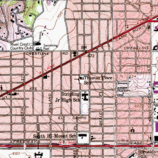 Topographic Map of Thomas Place School, TX
