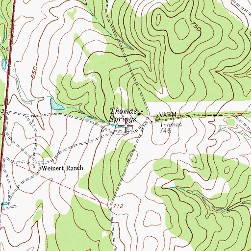 Topographic Map of Thomas Springs, TX