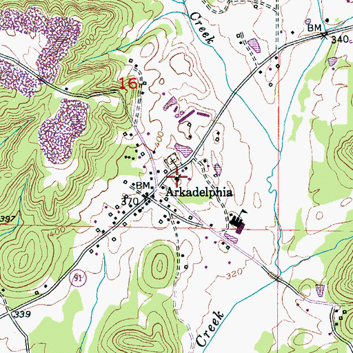 Topographic Map of Arkadelphia First Baptist Church, AL