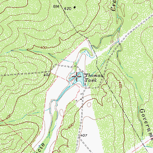 Topographic Map of Thomas Tank, TX