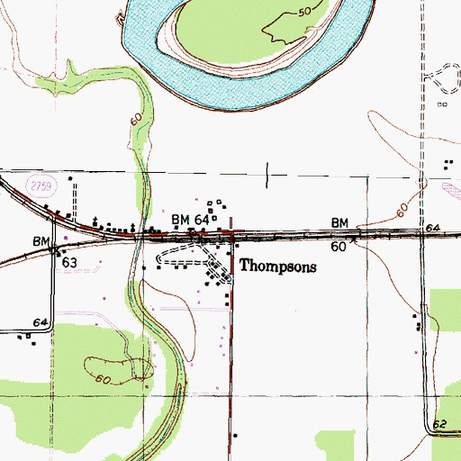 Topographic Map of Thompsons, TX