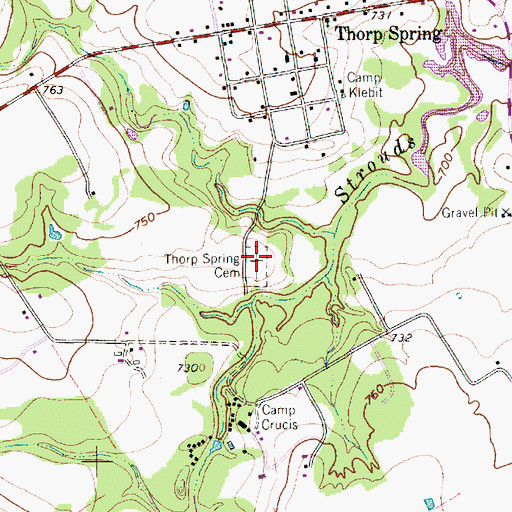 Topographic Map of Thorp Spring Cemetery, TX