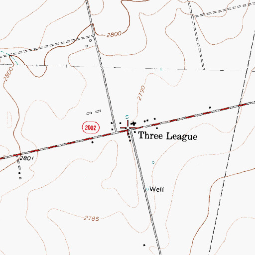 Topographic Map of Three Leagues, TX