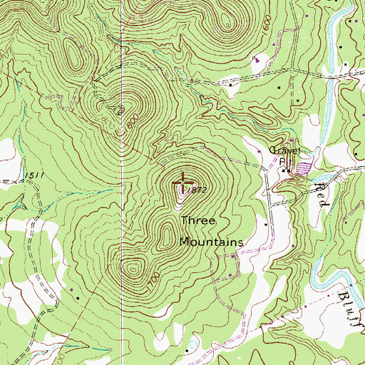Topographic Map of Three Mountains, TX