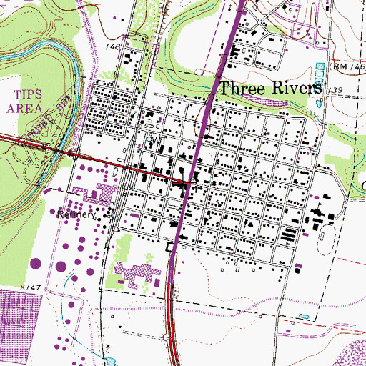 Topographic Map of Three Rivers, TX
