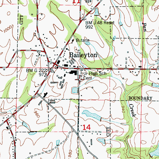 Topographic Map of Baileyton Cemetery, AL