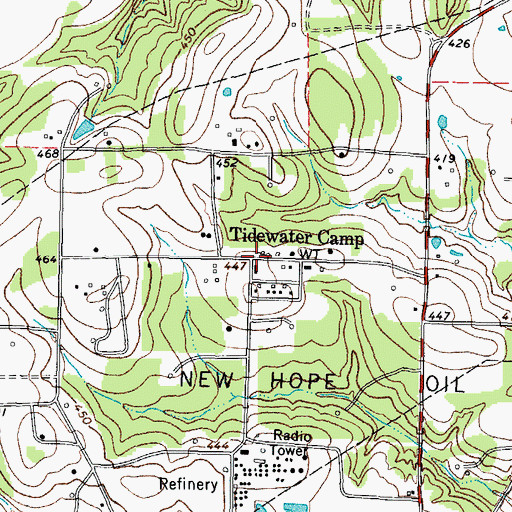 Topographic Map of Tidewater Camp, TX