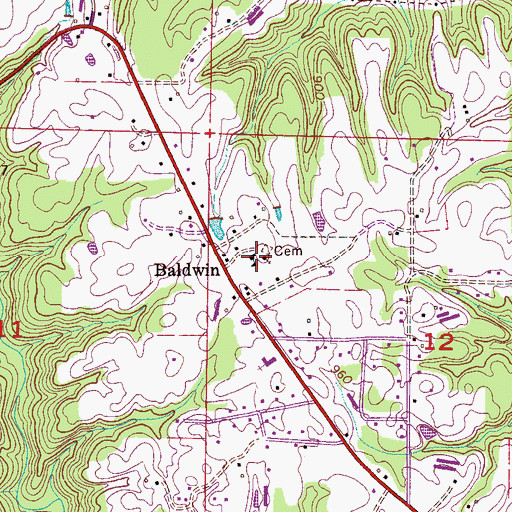 Topographic Map of Baldwin School, AL