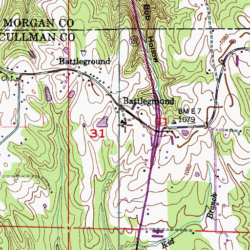 Topographic Map of Battleground School, AL