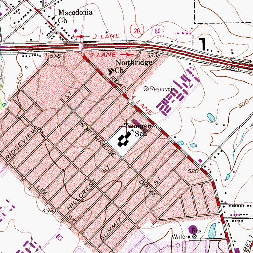 Topographic Map of Tisinger Elementary School, TX