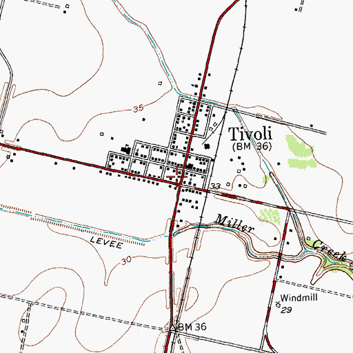 Topographic Map of Tivoli, TX