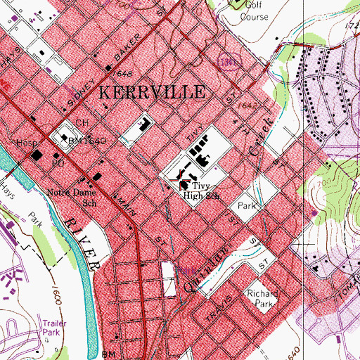 Topographic Map of Tivy High School, TX