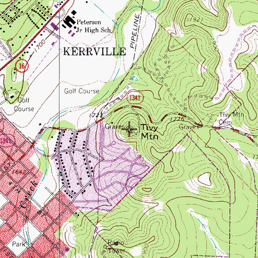 Topographic Map of Tivy Mountain, TX