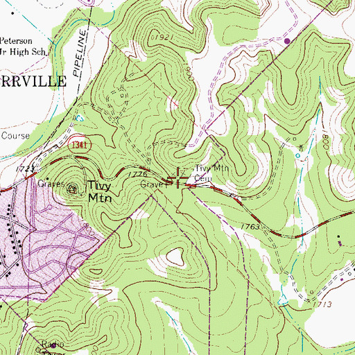 Topographic Map of Tivy Mountain Cemetery, TX