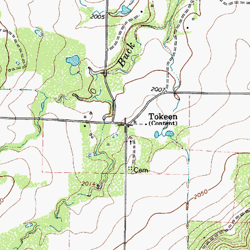 Topographic Map of Tokeen, TX