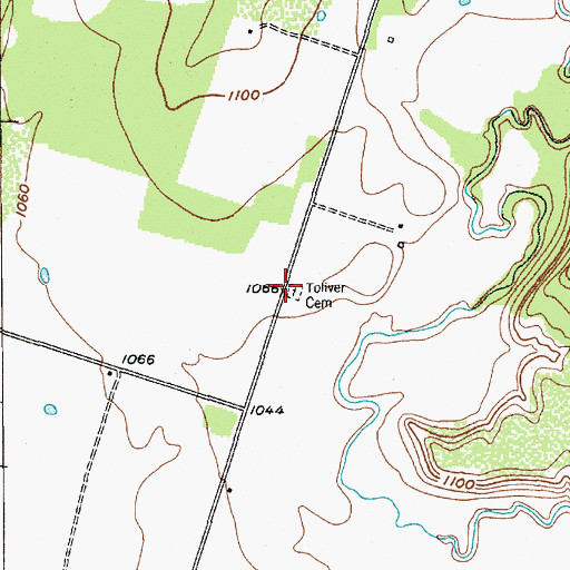 Topographic Map of Toliver Cemetery, TX