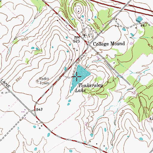 Topographic Map of Tonkersley Lake, TX