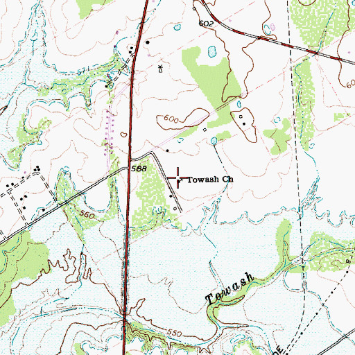 Topographic Map of Towash Church, TX