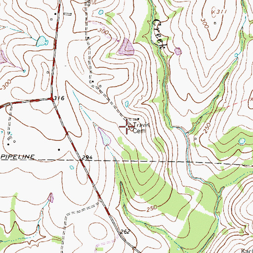 Topographic Map of Travis Cemetery, TX