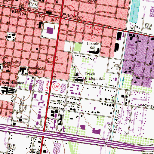 Topographic Map of Travis Middle School, TX