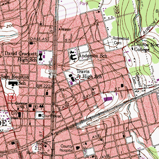 Topographic Map of Travis Junior High School, TX