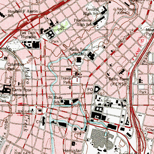 Topographic Map of Travis Park, TX