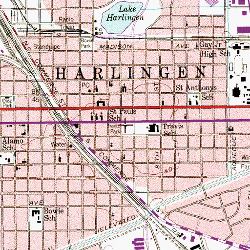 Topographic Map of Travis School, TX