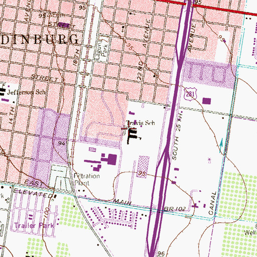 Topographic Map of Travis School, TX
