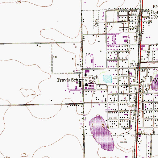 Topographic Map of Travis School, TX