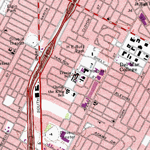 Topographic Map of Travis School, TX