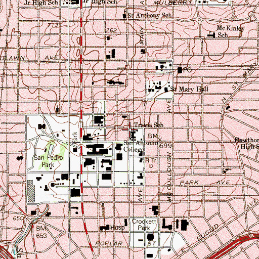 Topographic Map of Travis School, TX