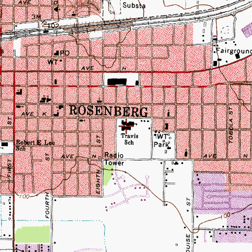 Topographic Map of Travis School, TX