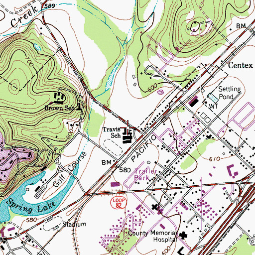 Topographic Map of Travis School, TX