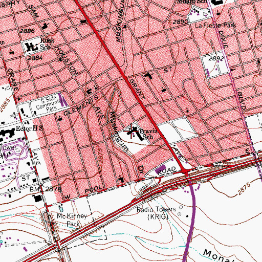 Topographic Map of Travis School, TX