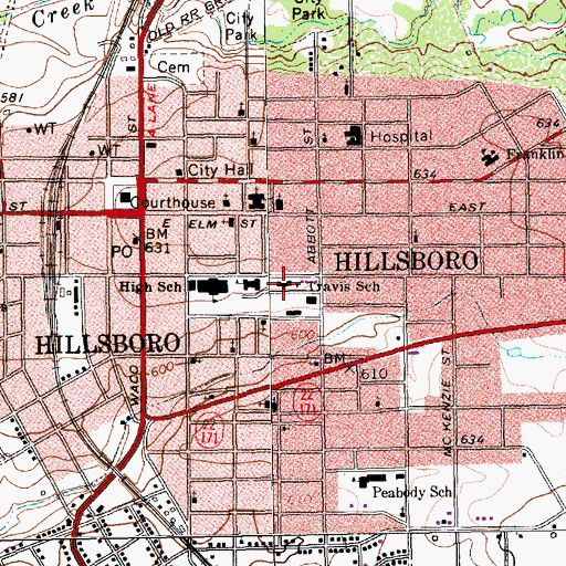 Topographic Map of Travis School, TX