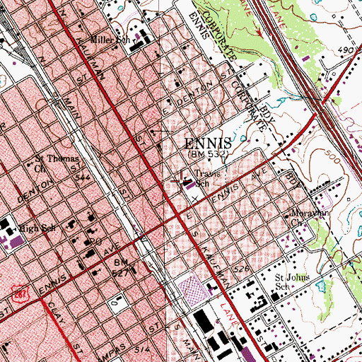 Topographic Map of Travis School, TX