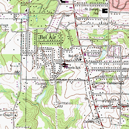 Topographic Map of Travis School, TX