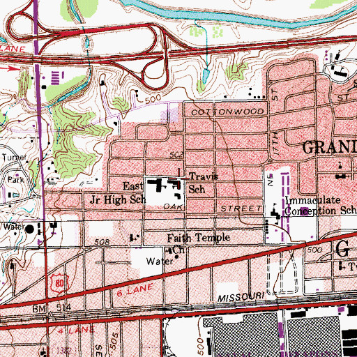 Topographic Map of Travis School, TX